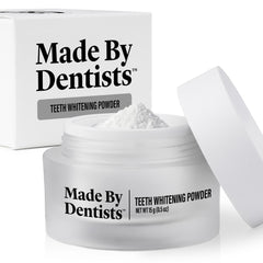 Made by Dentists powder bottle shows a home whitening solution for easy use