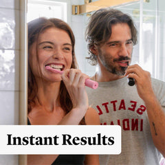 Made by Dentists toothbrush-dipping powder illustrates a mess-free whitening routine
