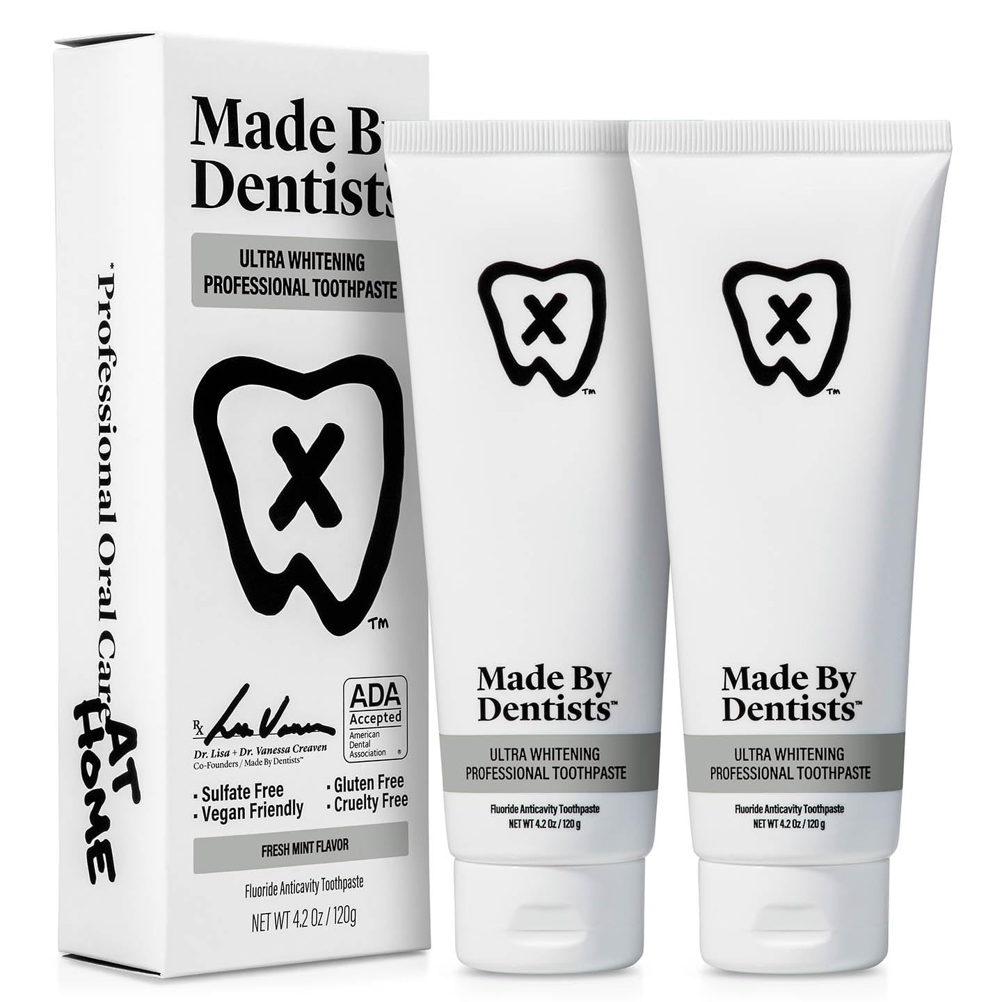 Made by Dentists ultra whitening paste pack front view for daily whitening routine.