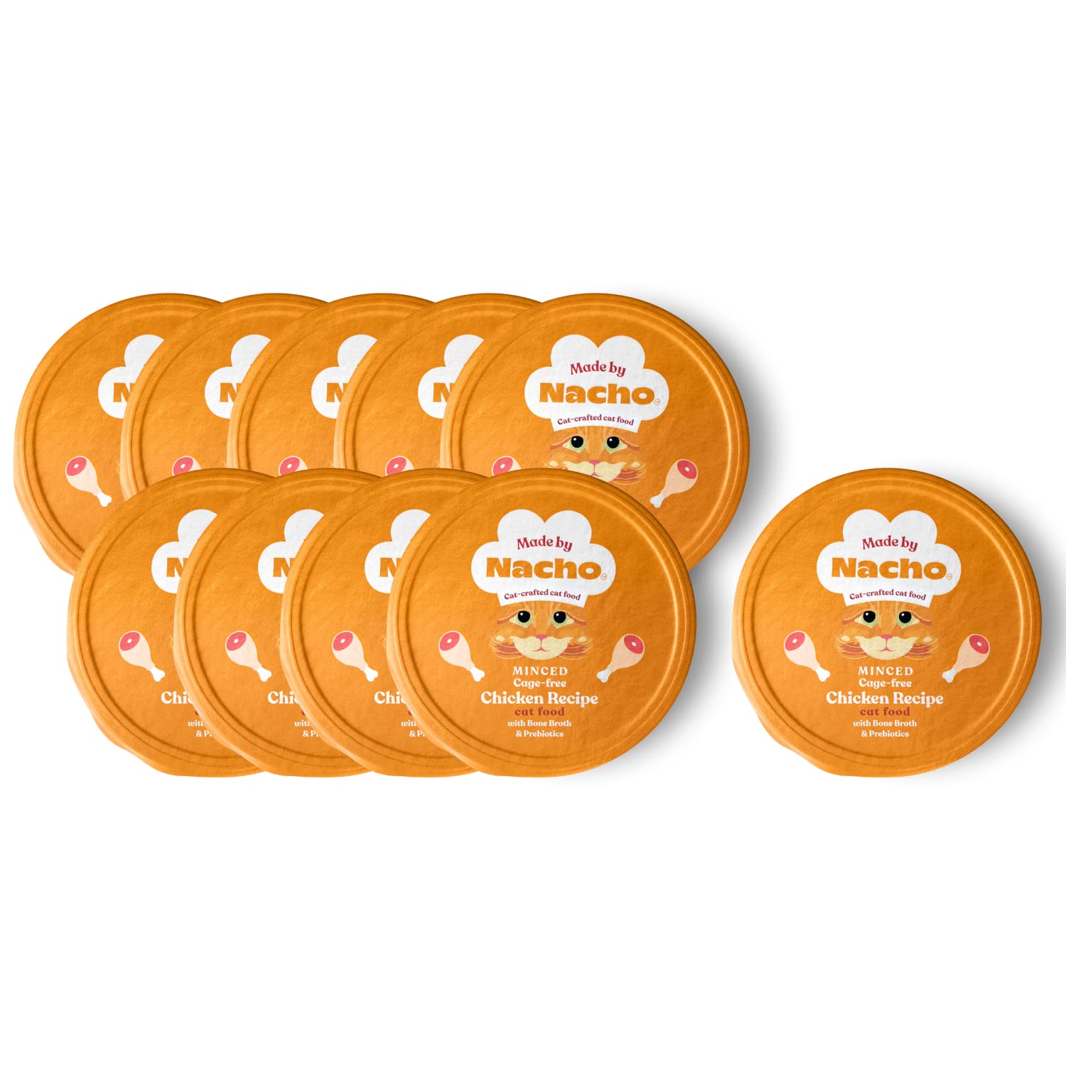 Made by Nacho wet cat food minced chicken bone broth for hydration and flavor.