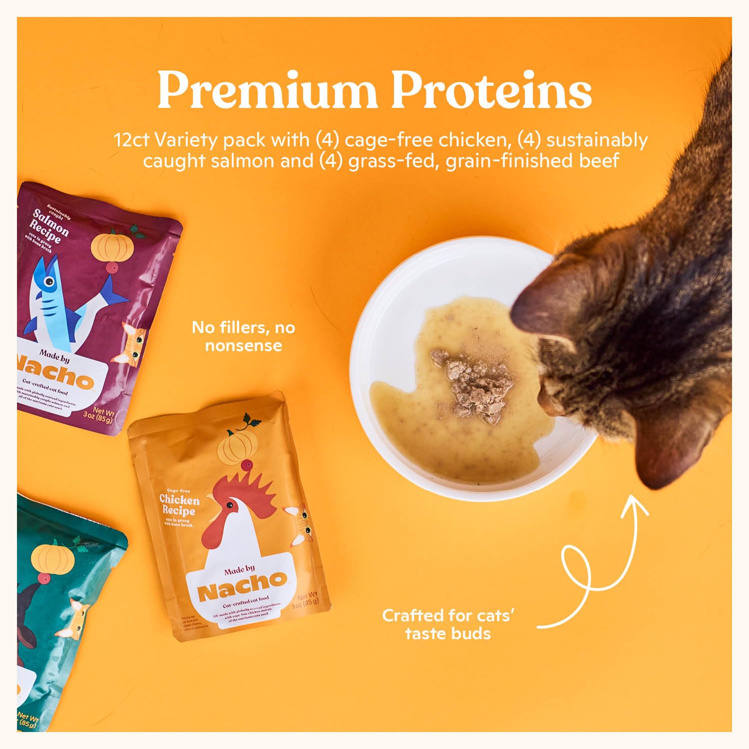 Made by Nacho cage-free chicken close-up highlights premium protein.
