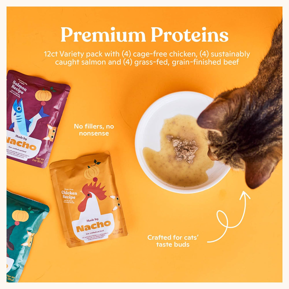 Made by Nacho cage-free chicken close-up highlights premium protein.
