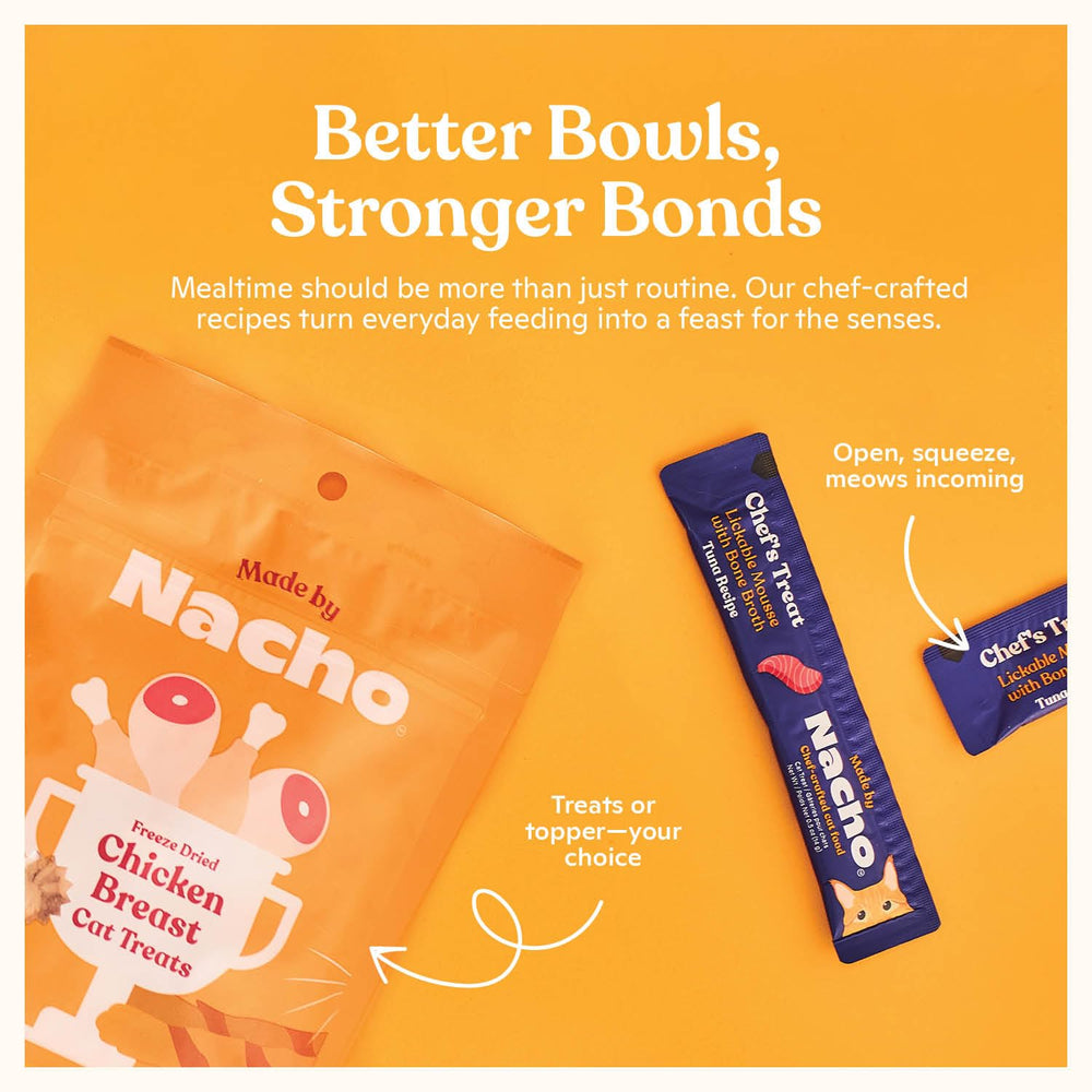 Made by Nacho sustainably caught salmon highlight with omega-rich nutrition.