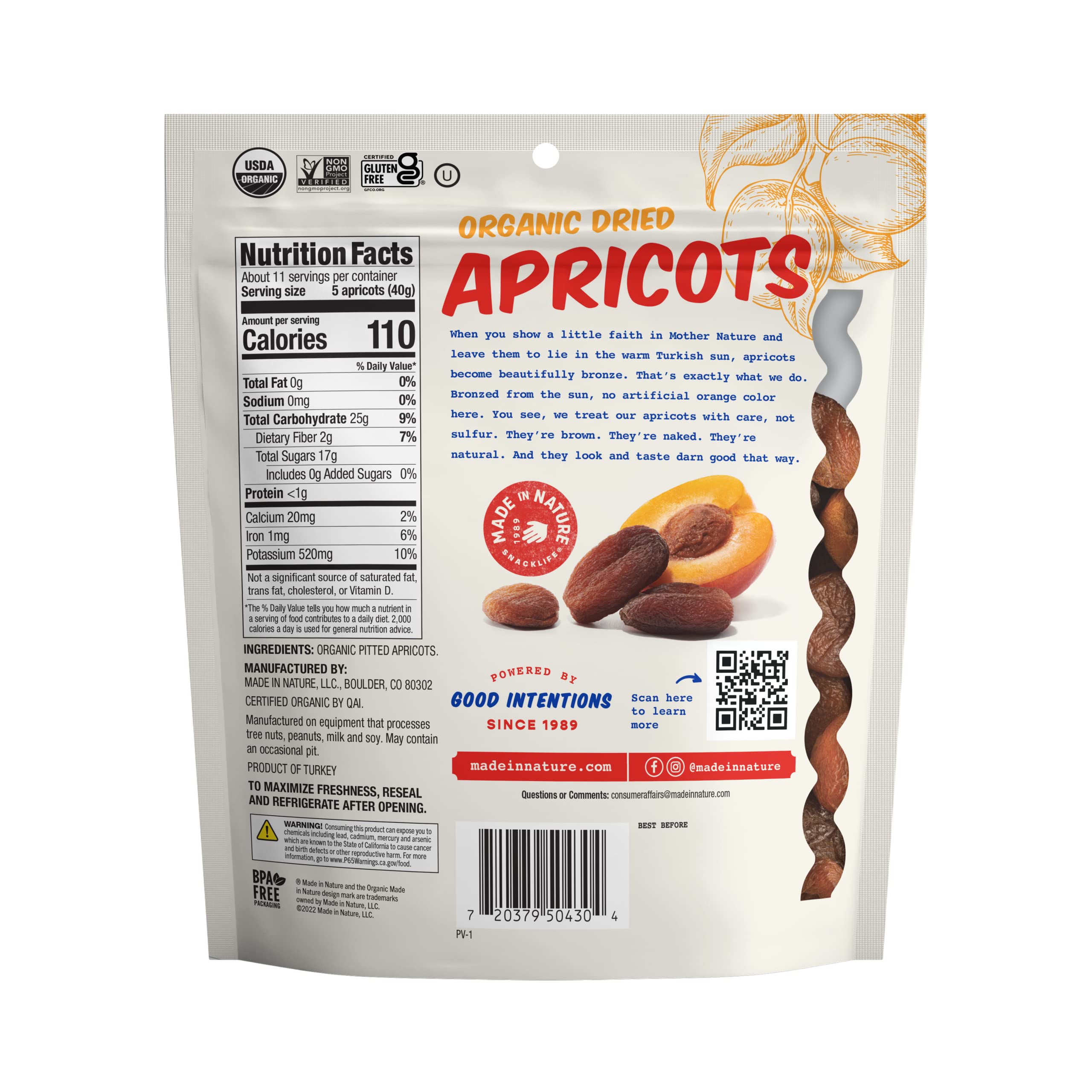 Made In Nature unsulfured apricots sun-dried in Turkey for natural sweetness