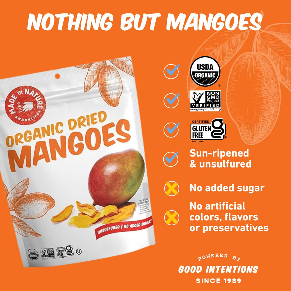 Made In Nature vegan snack packaging shown for plant-based, gluten-free energy any time.