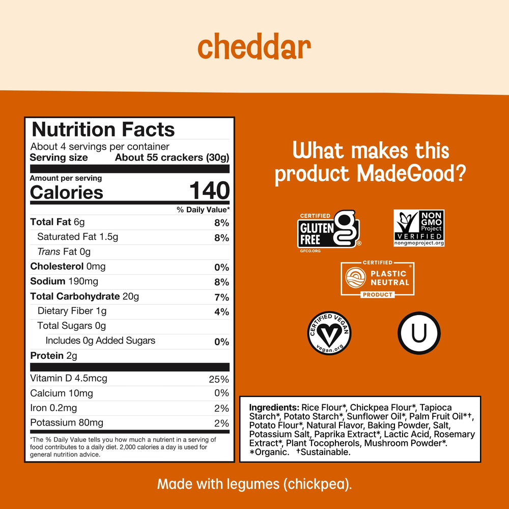 MadeGood Cheddar Star Puffed Crackers closeup shows cheesy texture ideal for quick snacking.