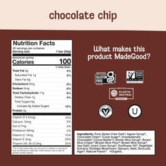 Close-up of chocolate chips and oats in MadeGood bars highlighting texture.