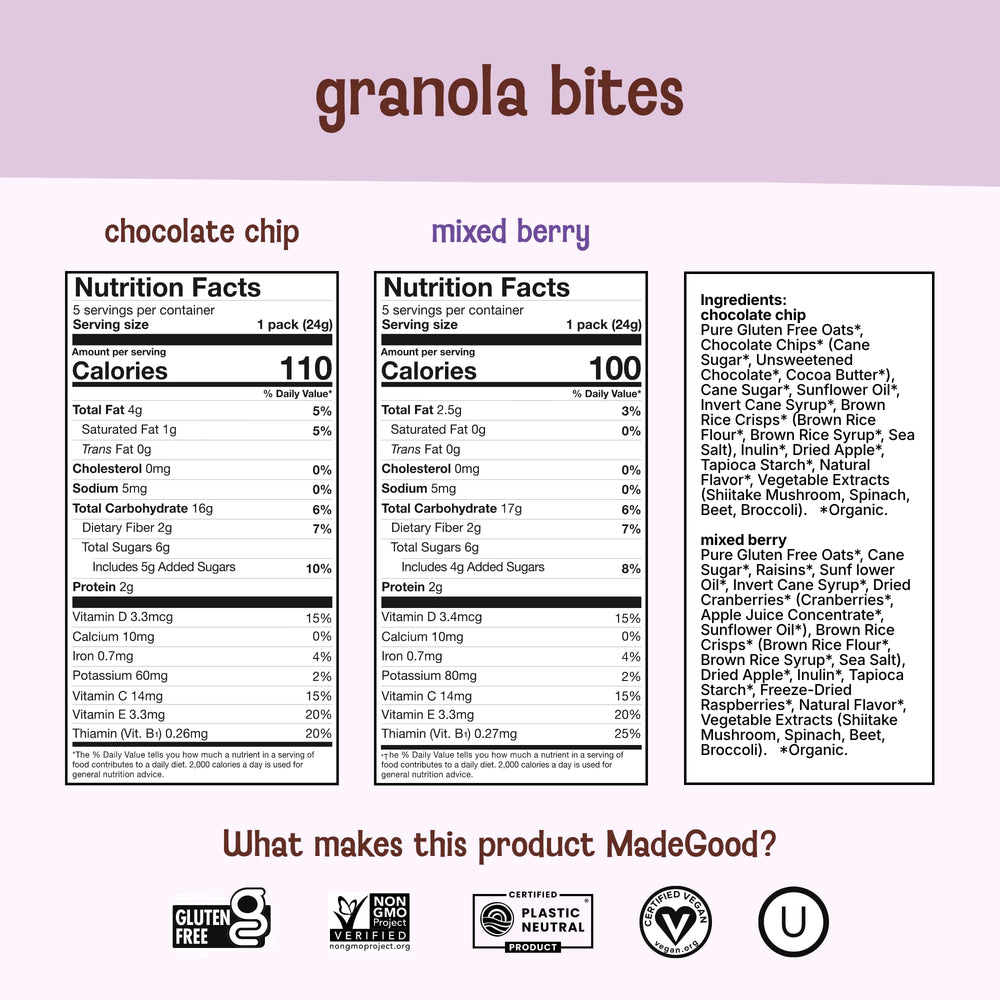 MadeGood Granola Bites mixed berry pack: organic gluten-free snack option.