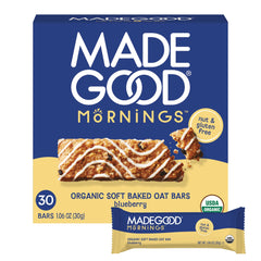MadeGood Mornings blueberry soft baked bars pack for grab-and-go breakfasts.