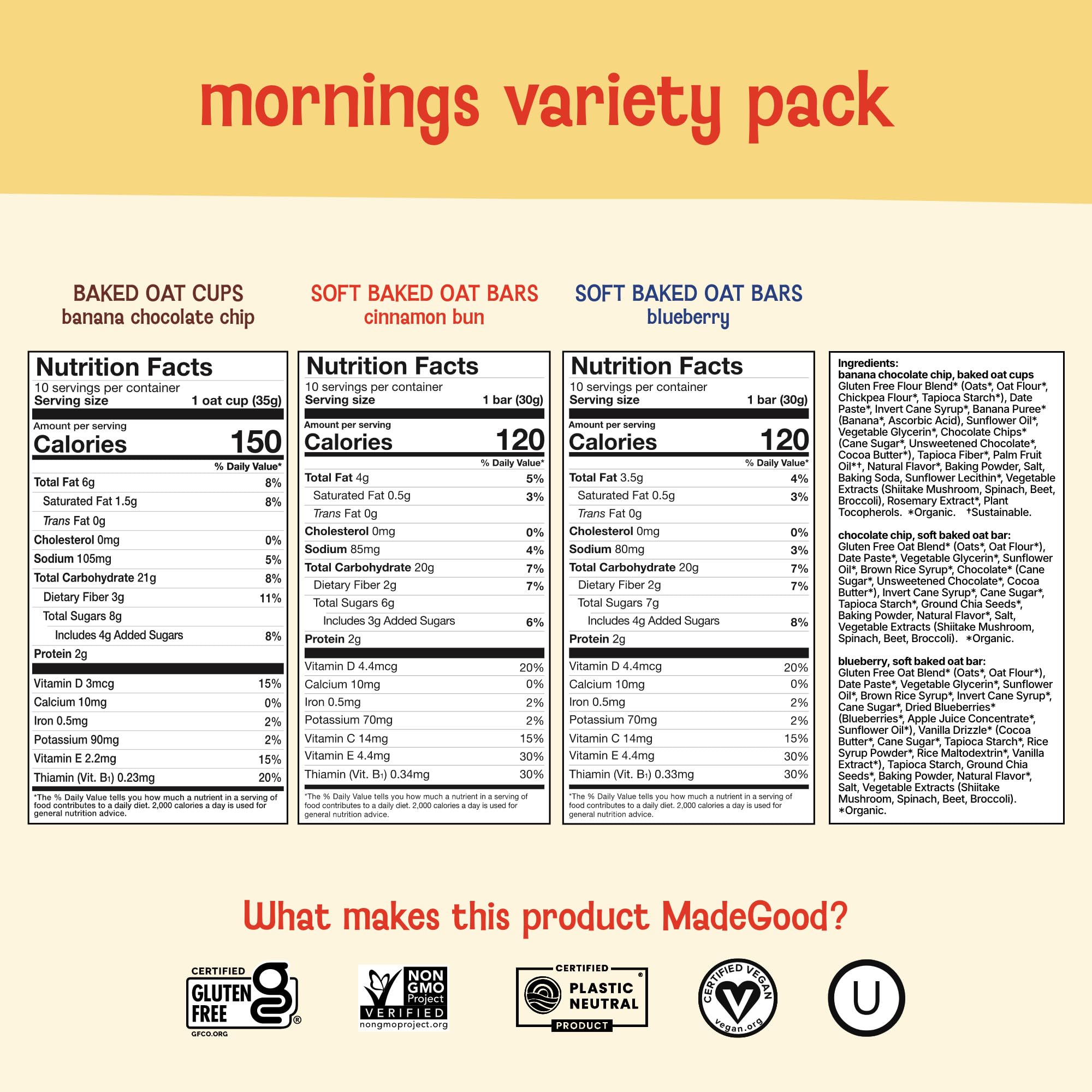 MadeGood Mornings cinnamon bun oat bar in-pack shot ideal for on-the-go snacking.