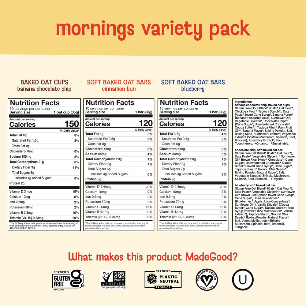 MadeGood Mornings cinnamon bun oat bar in-pack shot ideal for on-the-go snacking.