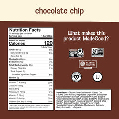 MadeGood Mornings bar close-up with visible chocolate chips and oats