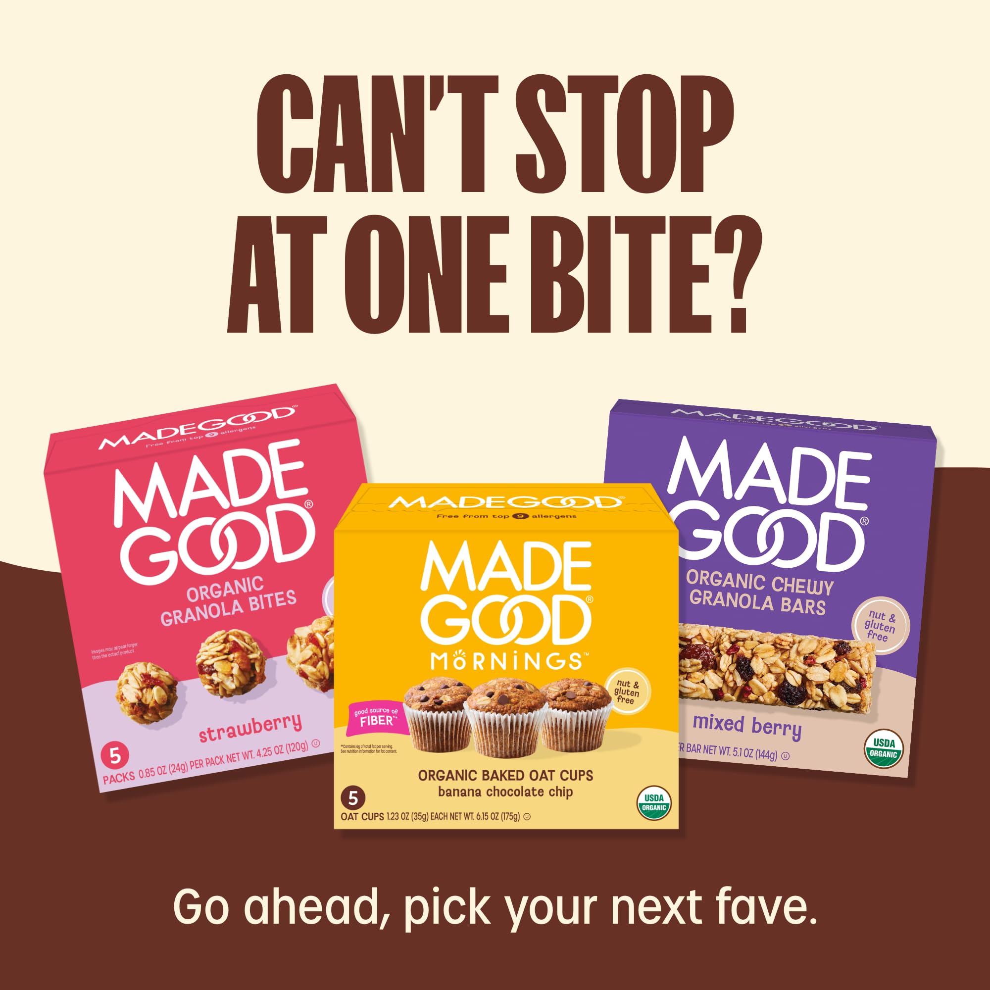 MadeGood Mornings nutrition facts label on bar