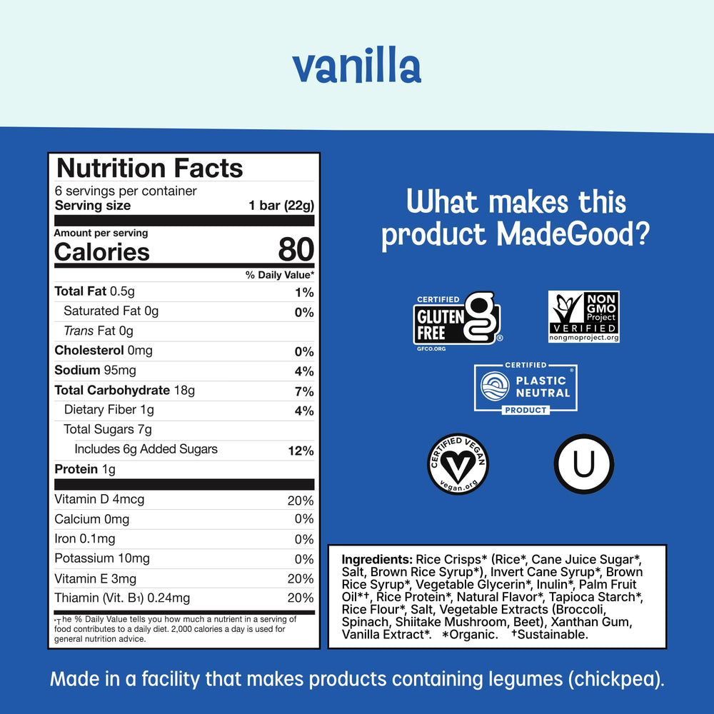 MadeGood Vanilla Crispy Squares texture close-up highlights light, crispy vanilla crunch.