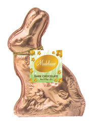 The Madelaine Dark Chocolate Easter Bunny in gold packaging, ideal for gifting.