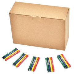 Madisi Crayons in four colors wrapped in cellophane, ready for projects.