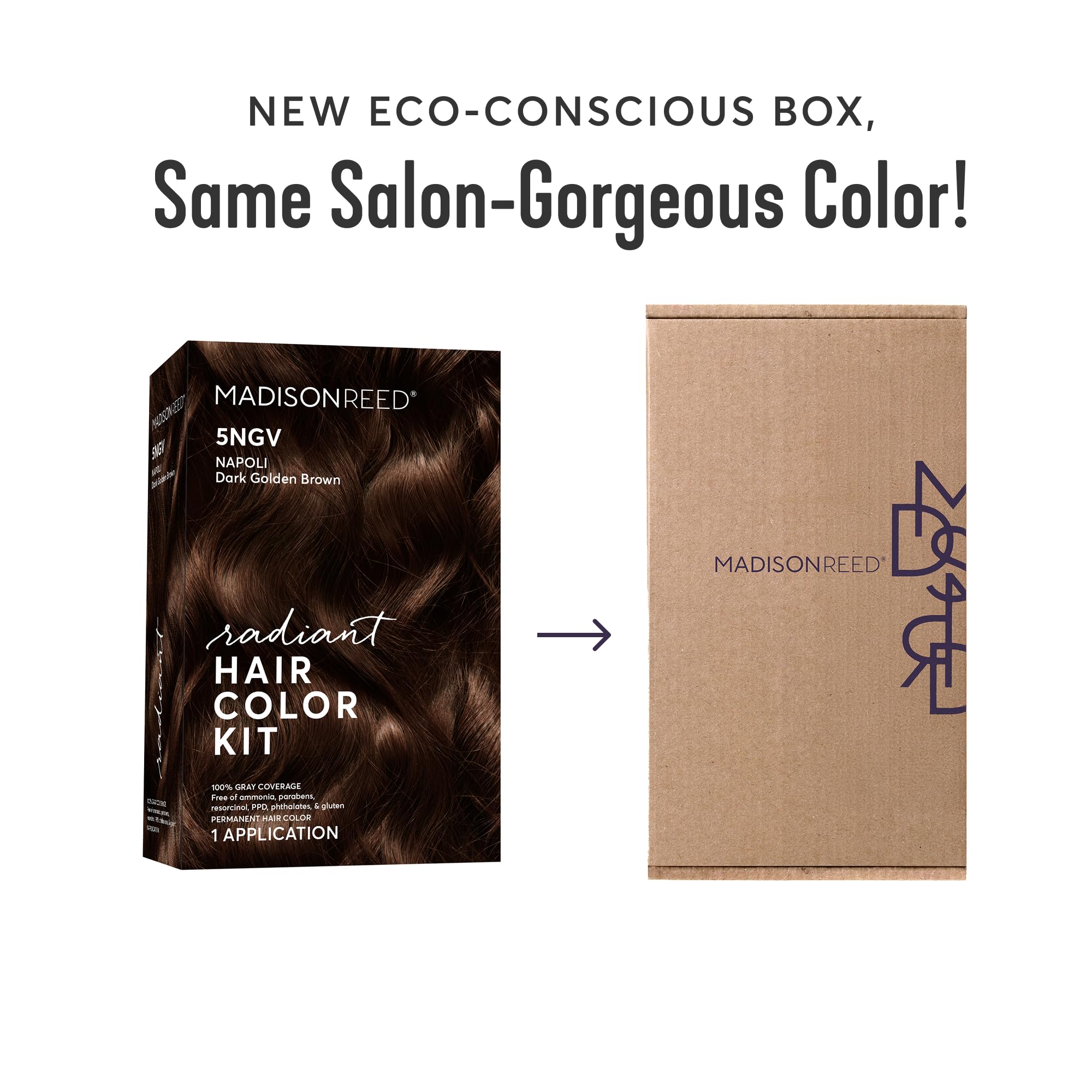 Madison Reed Radiant Color Kit Napoli Brown pack supports a convenient at-home coloring experience.