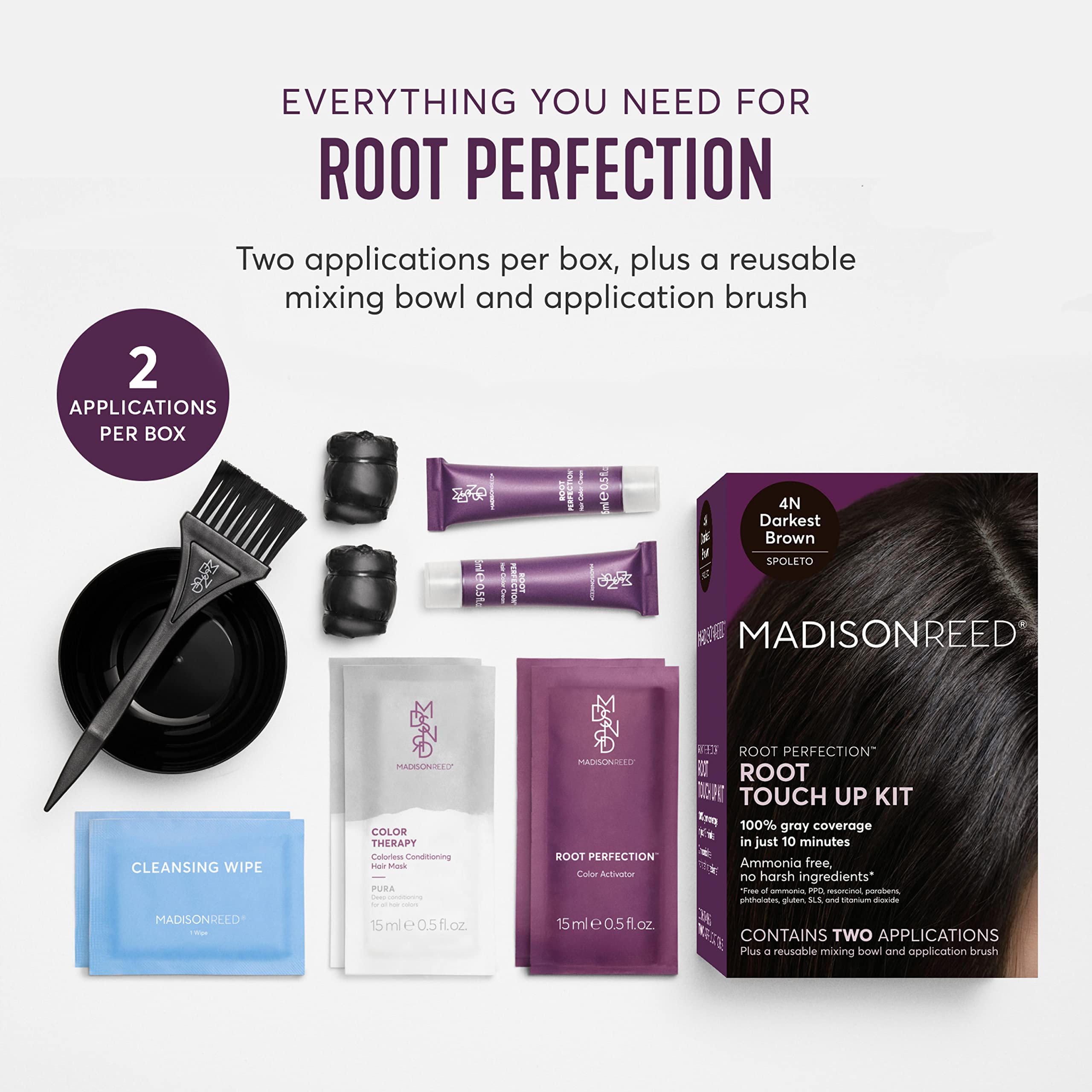 Madison Reed Root Perfection color cream application demonstrates fast 10-minute touch-ups.