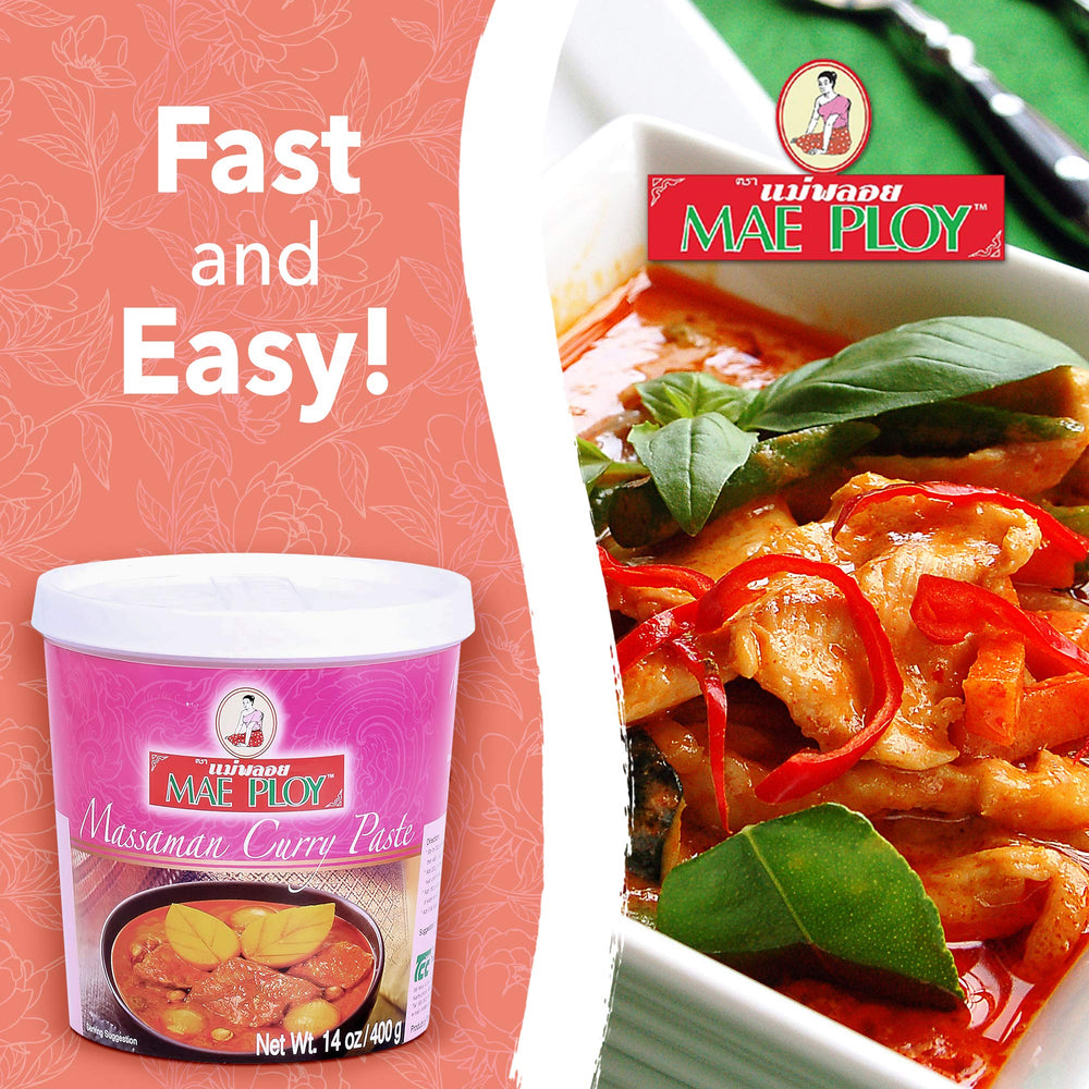 Mae Ploy Massaman paste used in Thai dish for restaurant-style flavor