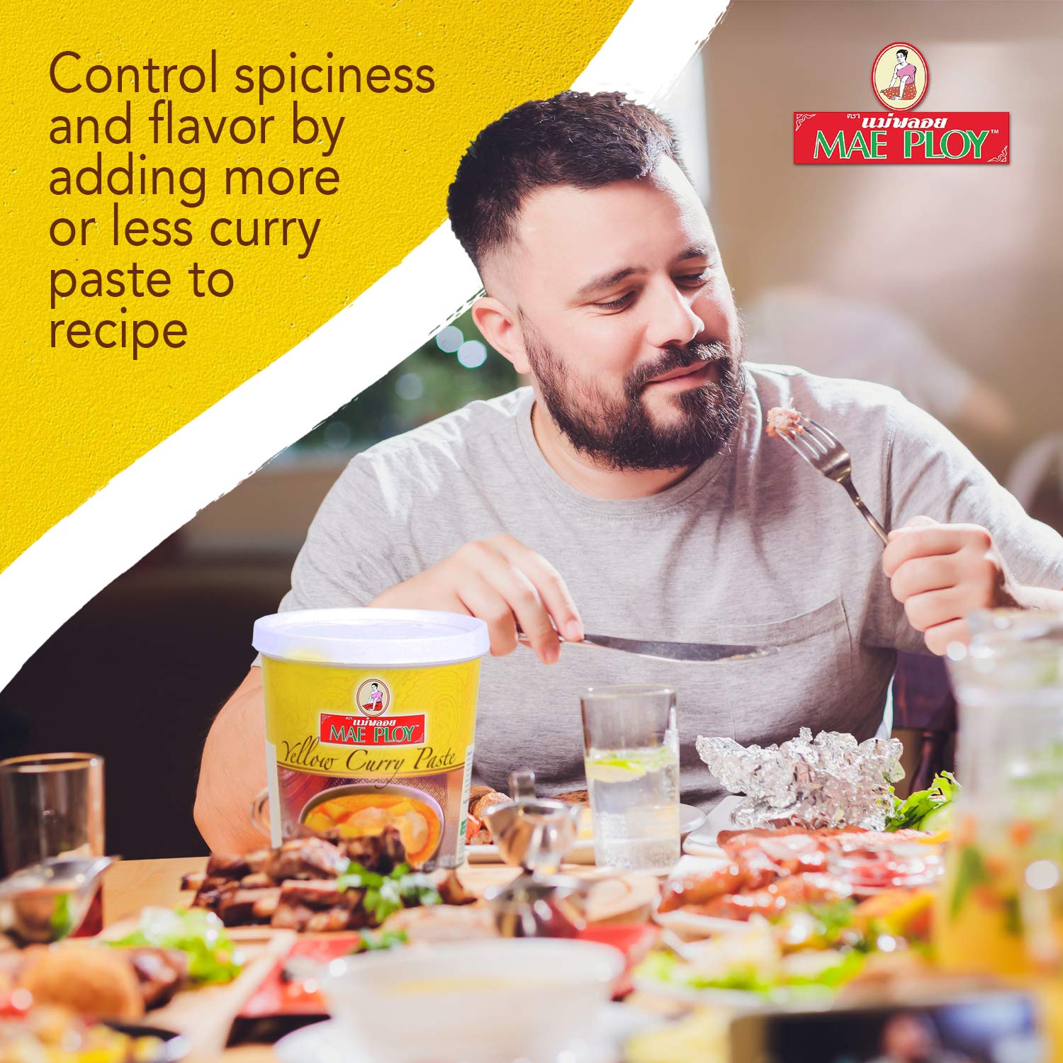 Mae Ploy Yellow curry paste used as a marinade for grilling.