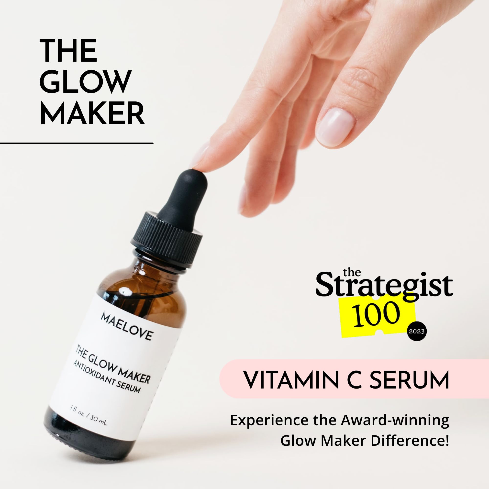 MAELOVE Glow Maker label detail showcases ingredients and potency.