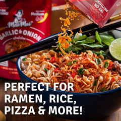 MaeMai hand peeled garlic and onions image highlights real ingredients for flavorful toppings.