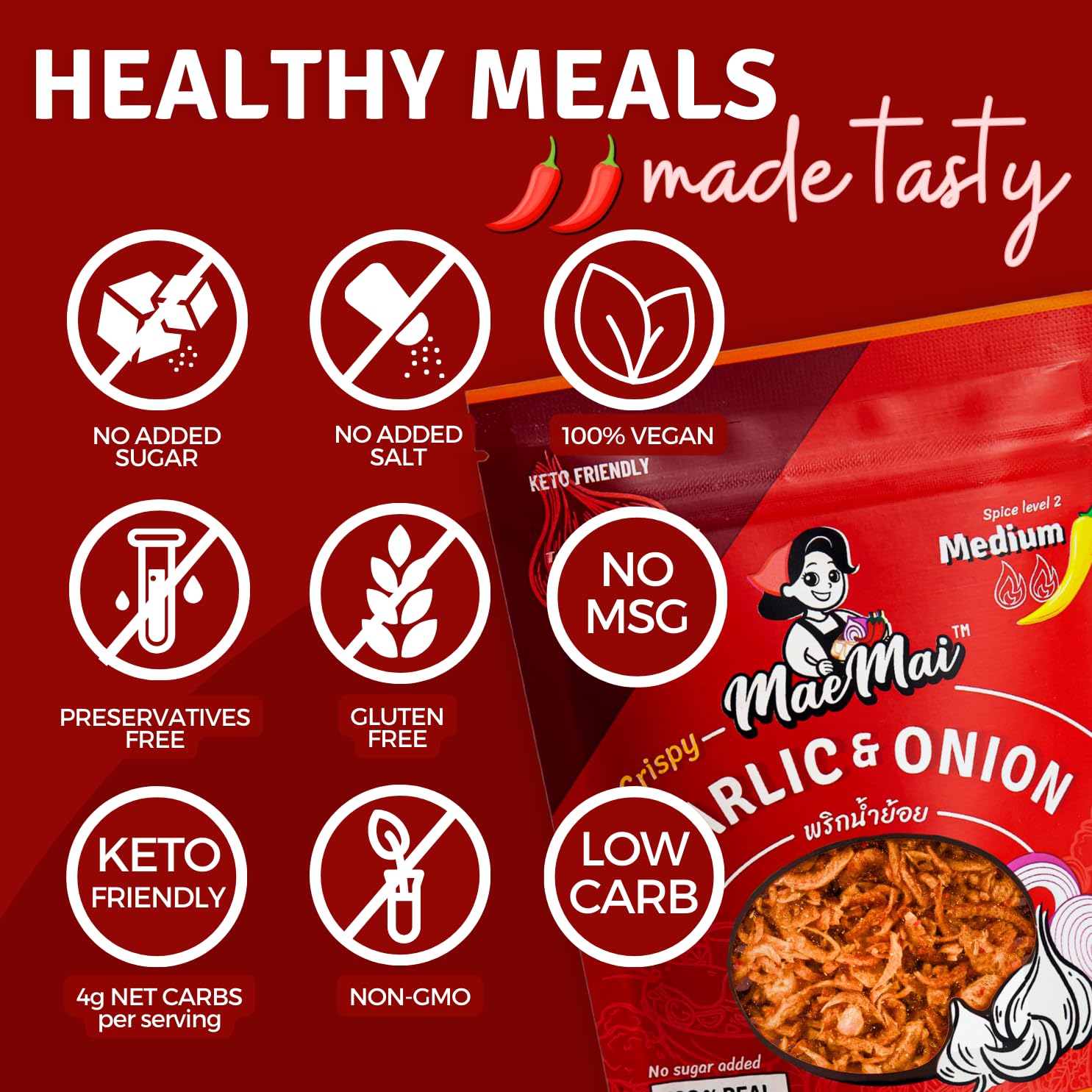 MaeMai medium spice sprinkle on ramen demonstrates quick, zero-effort flavor boost.