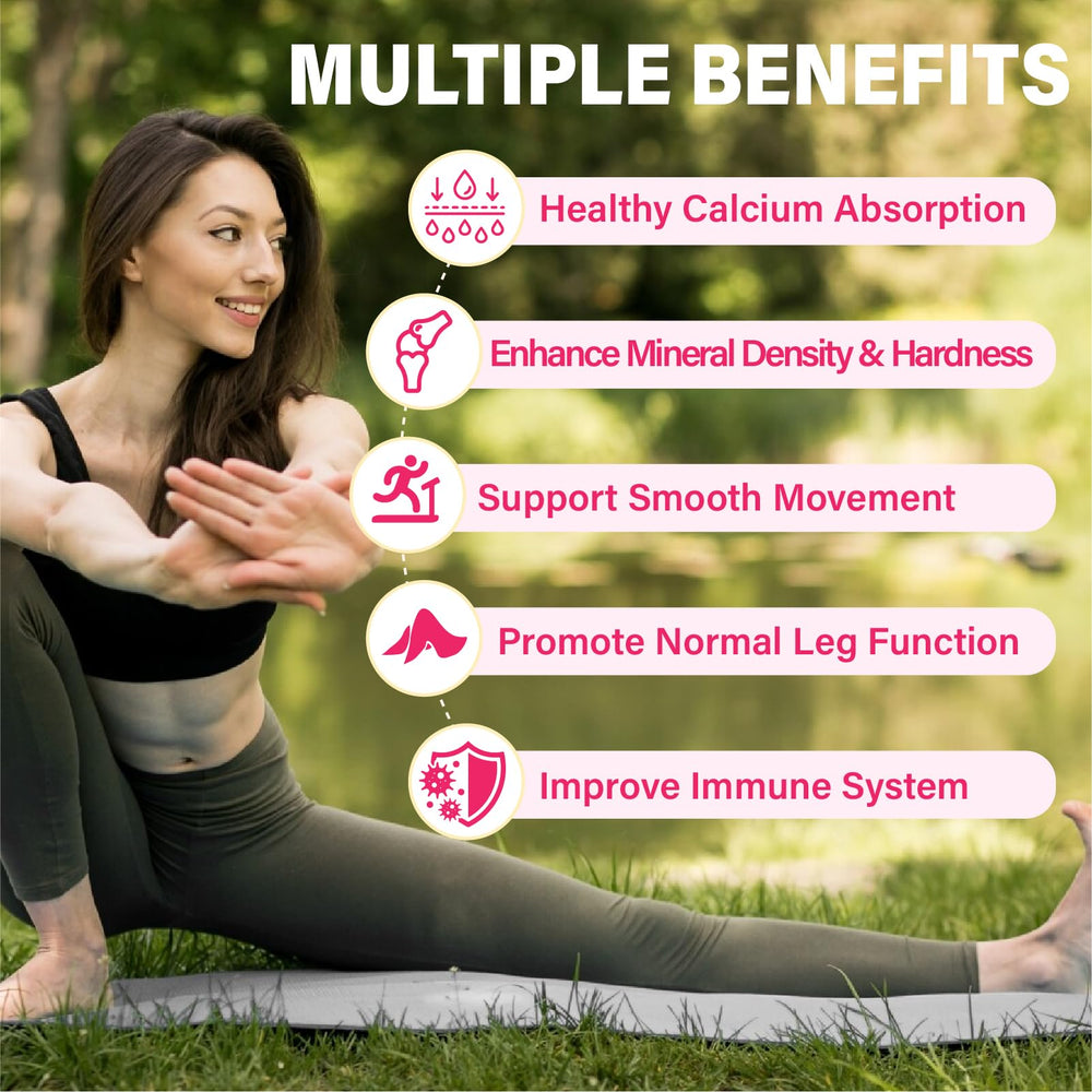 Two gummies daily support easy calcium intake and bone health.