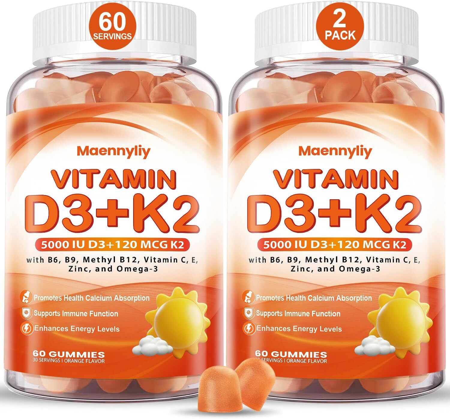 Maennyliy Vitamin D3 K2 Gummies bottle on table for daily wellness
