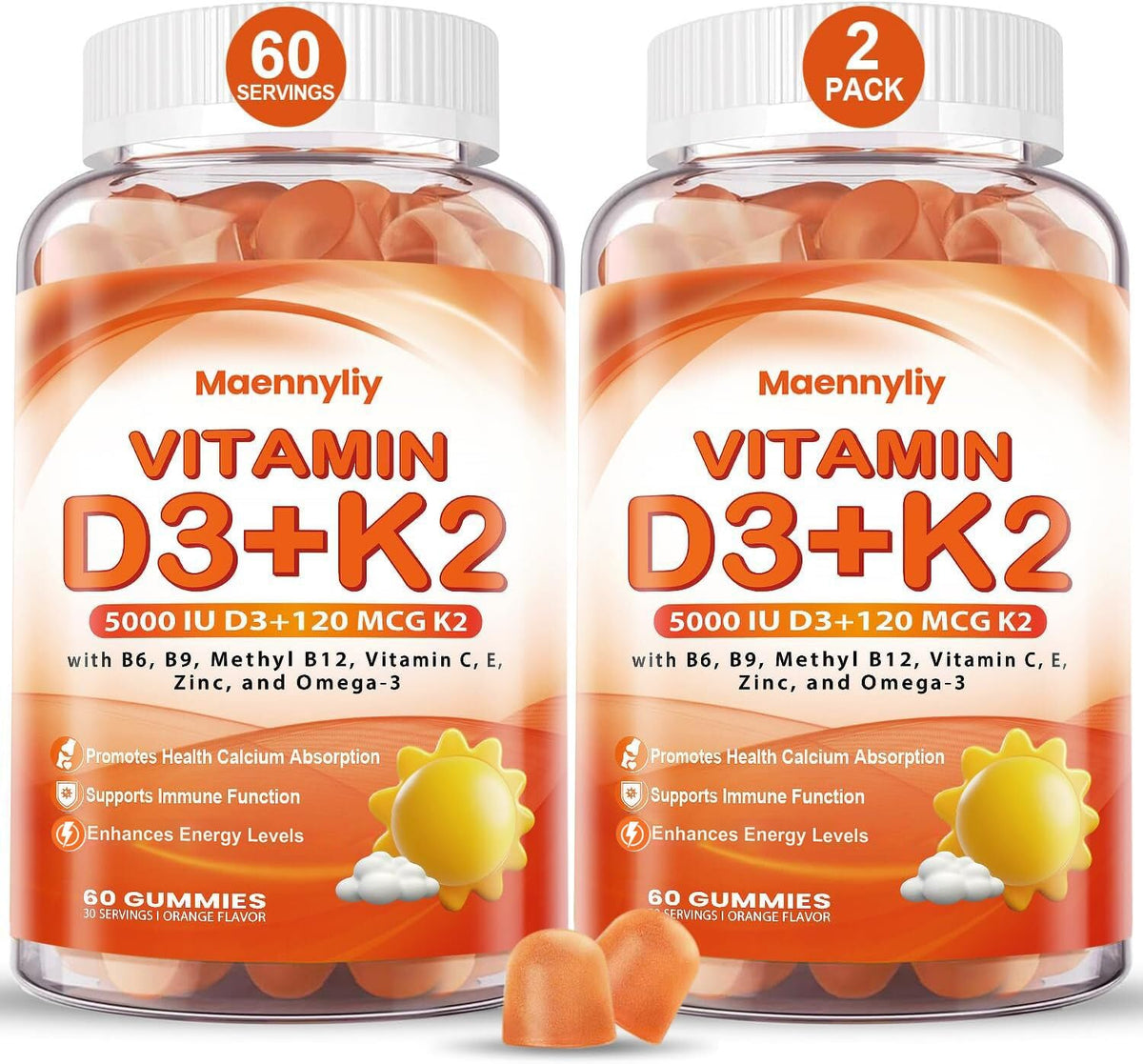 Maennyliy Vitamin D3 K2 Gummies bottle on table for daily wellness