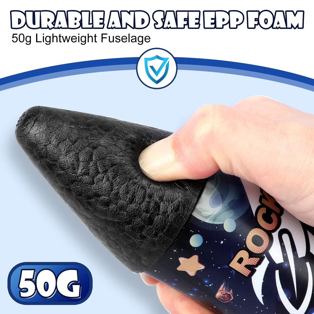 Mafbeanl rocket glows with LED lights for nighttime launches.