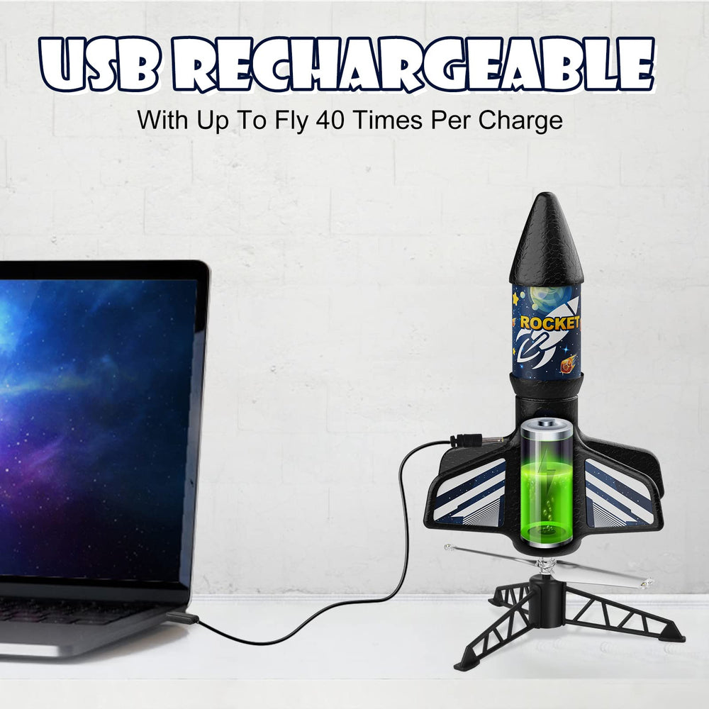 Mafbeanl rocket's rechargeable battery enables multiple flights after charging.