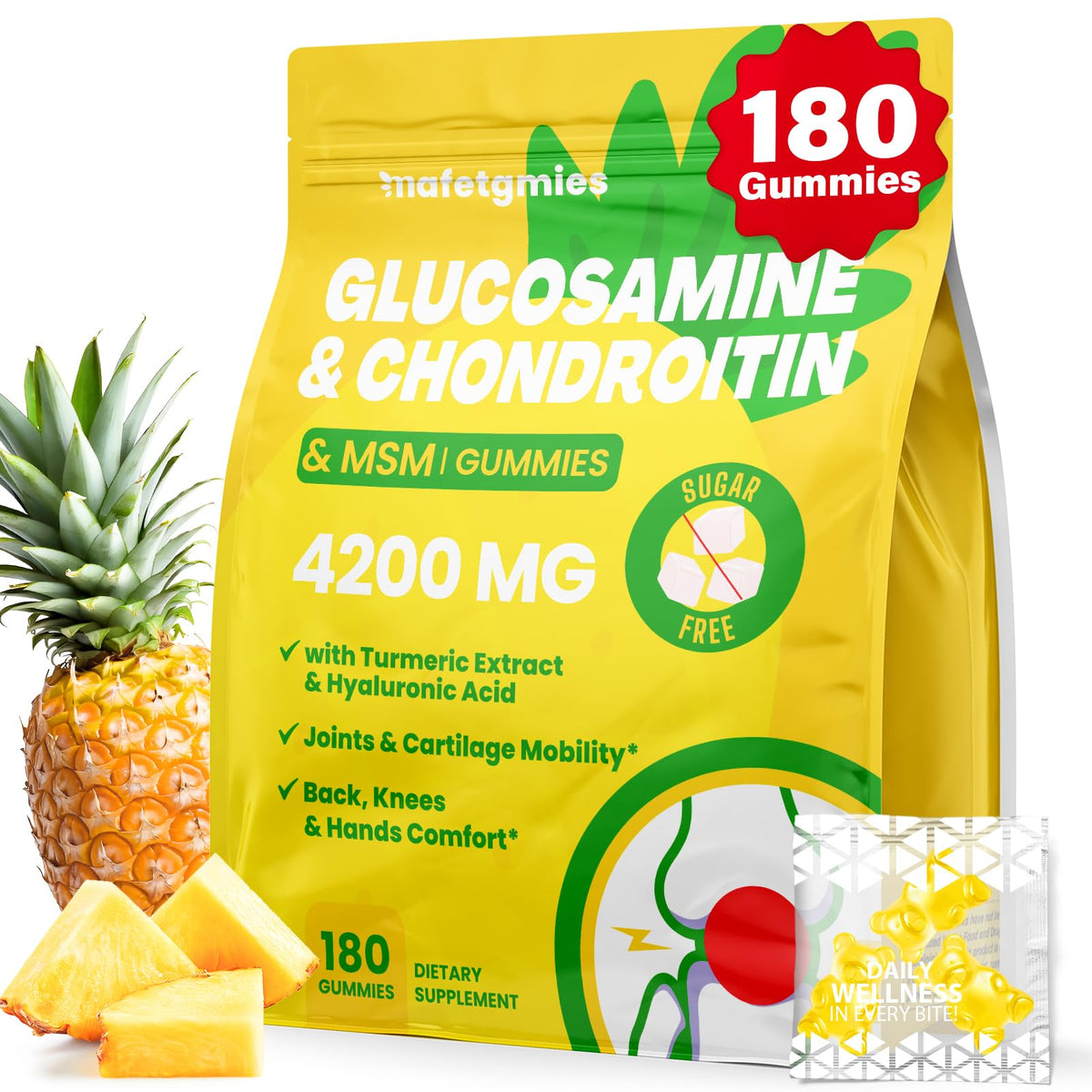 Mafetgmies Glucosamine Chondroitin Gummies bottle for daily joint support.