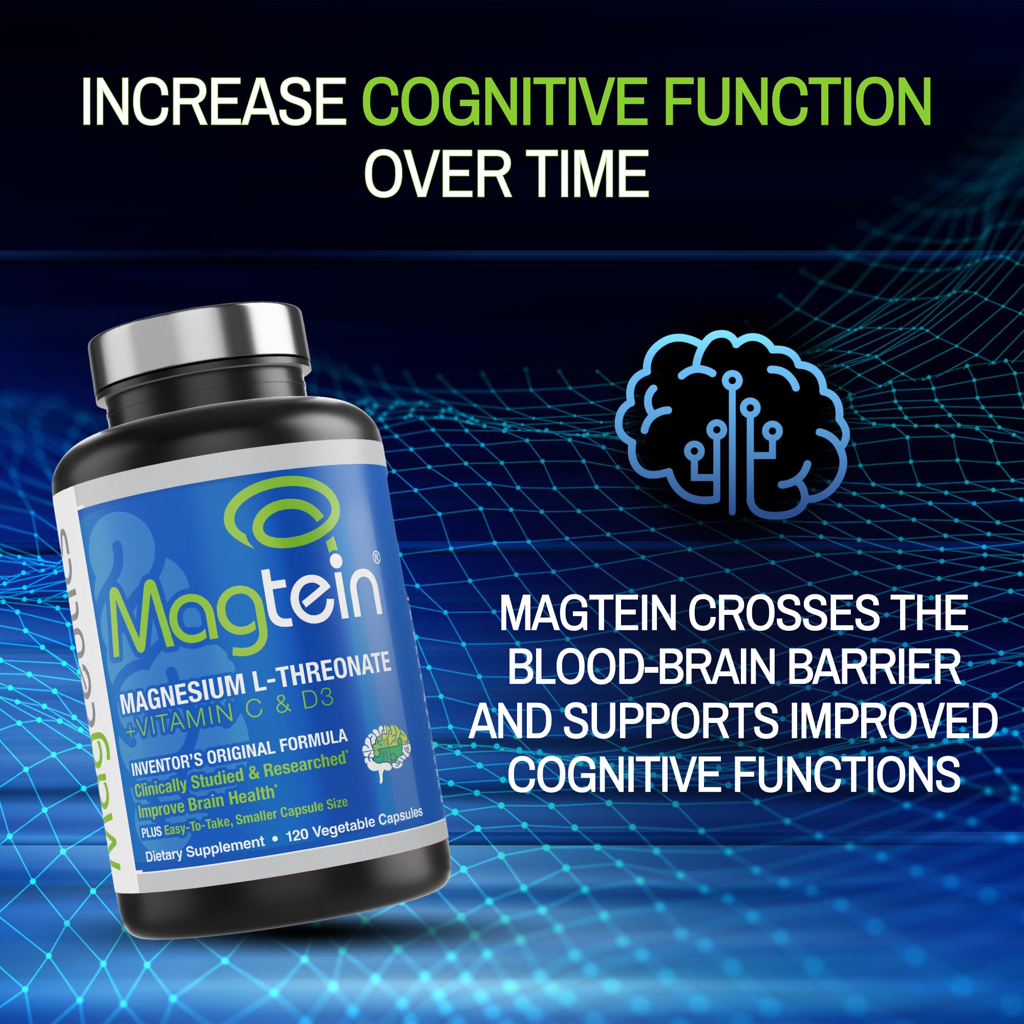 Magceutics Magtein packaging scene implies easy daily brain support