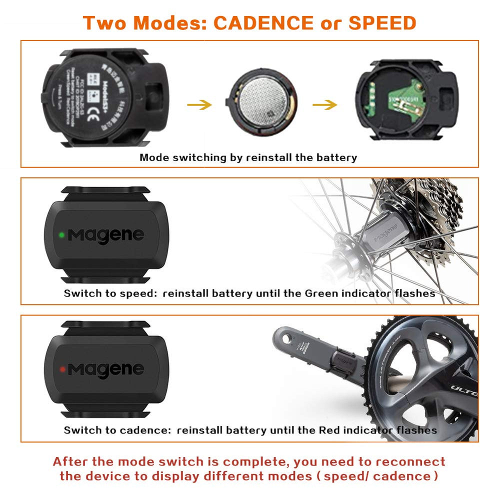 Magene cadence sensor mounted on crank arm to measure pedal cadence