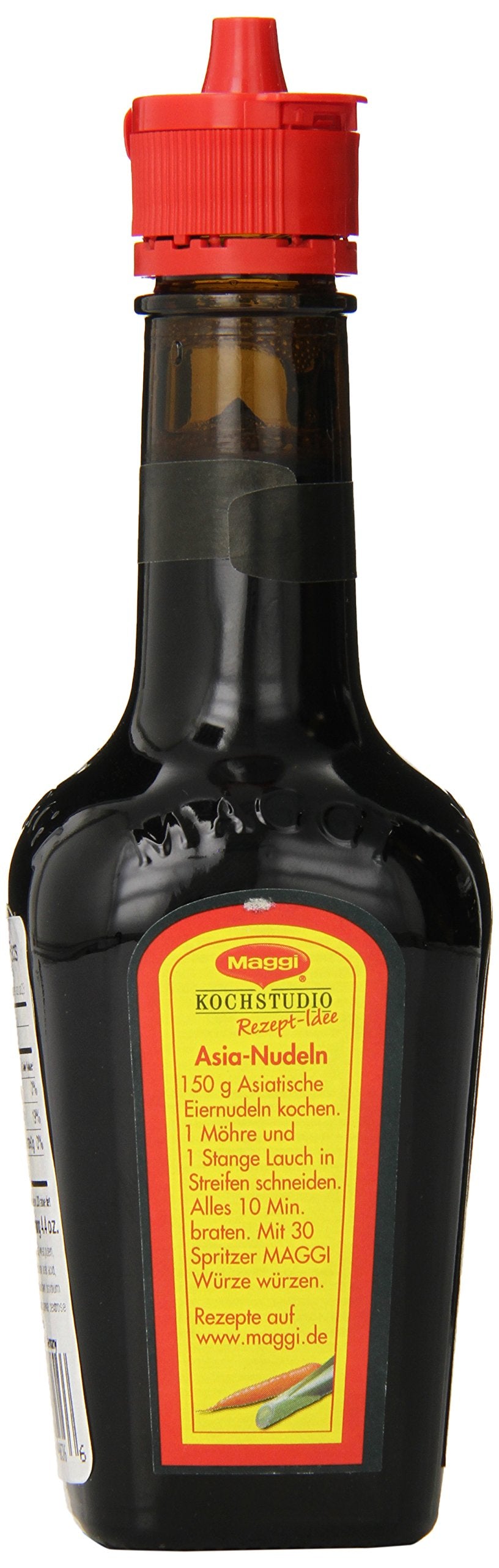 Maggi Liquid Seasoning label highlights natural ingredients for clean flavor.
