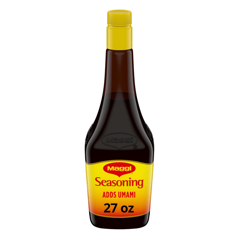 Maggi seasoning bottle pour boosts roasted umami in dishes.