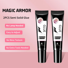 MAGIC ARMOR press-on nails application setup showing fast-drying glue