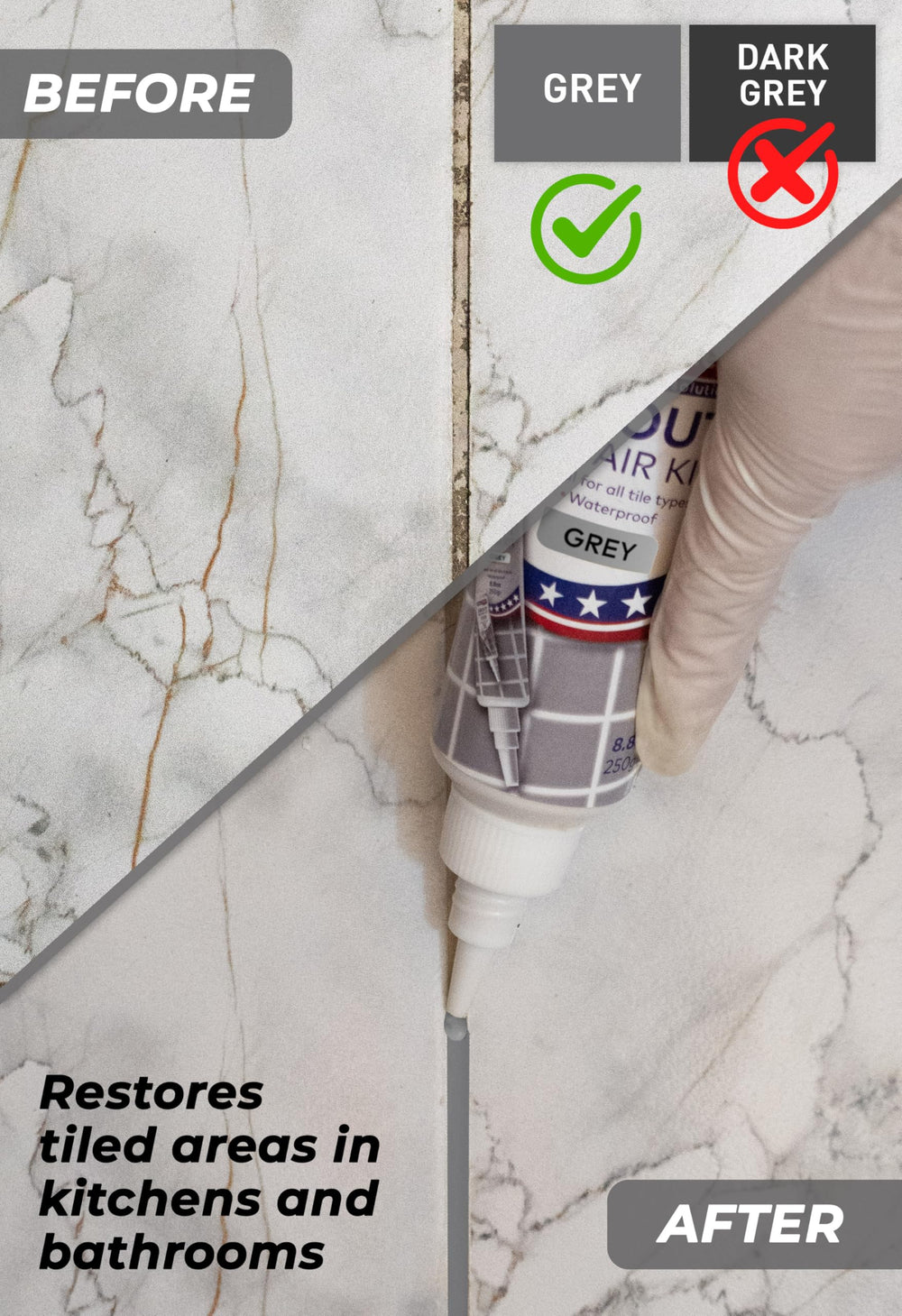 Magic Chems bathroom shower grout application highlighting quick-dry repair for showers