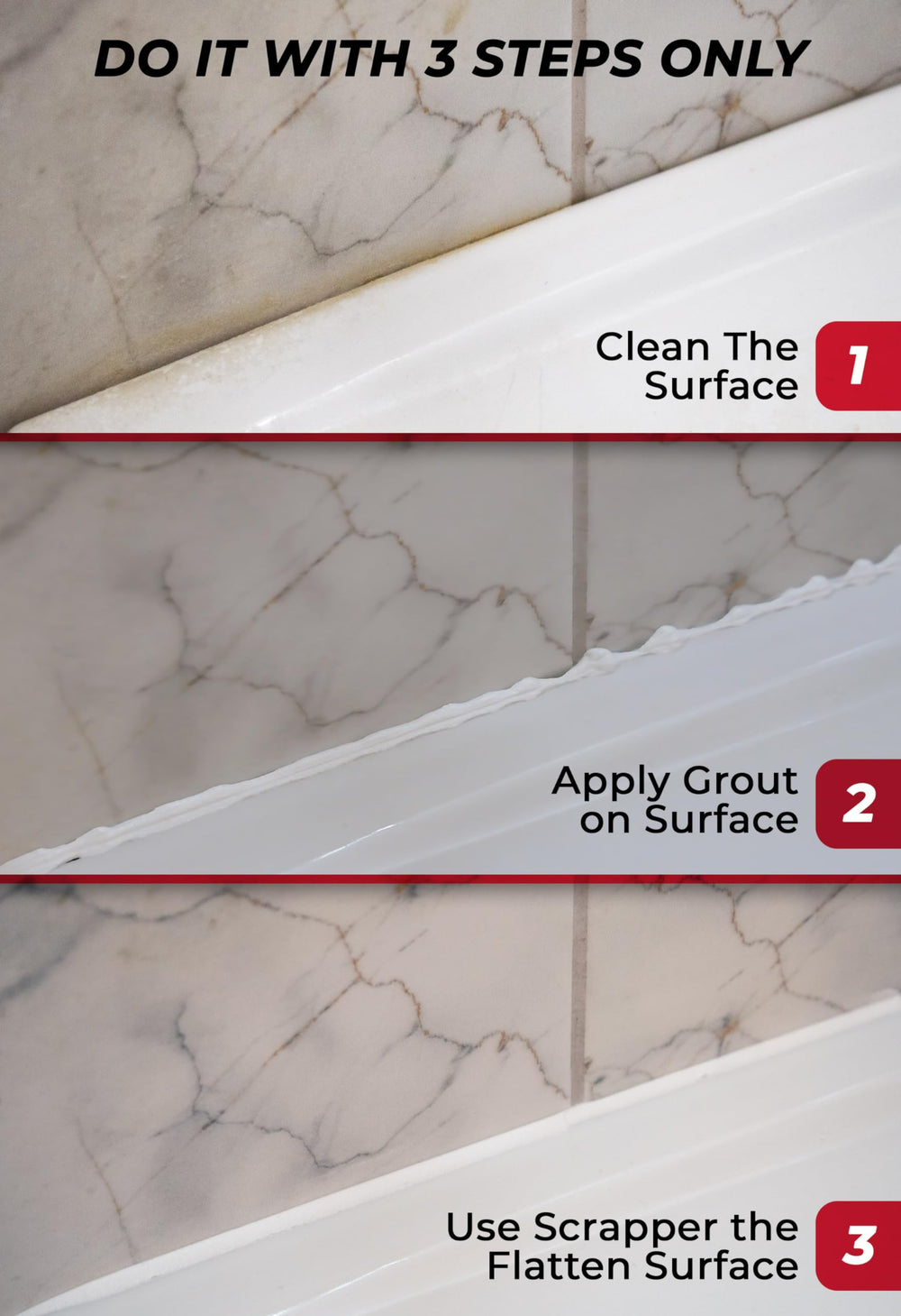 Magic Chems grout repair kit bathroom-floor example with renewed grout lines.