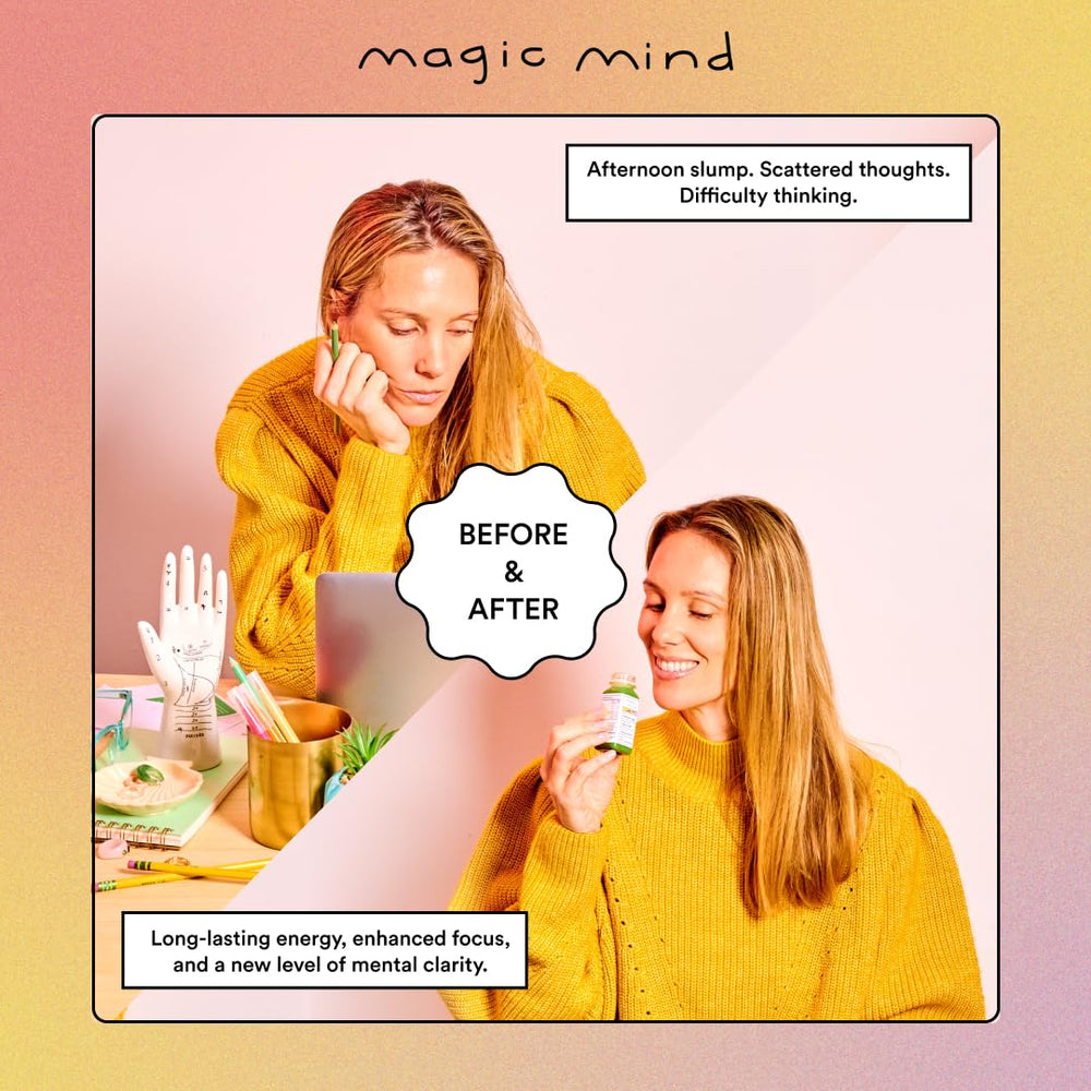 Magic Mind matcha green tea visual emphasizes natural energy without crash.