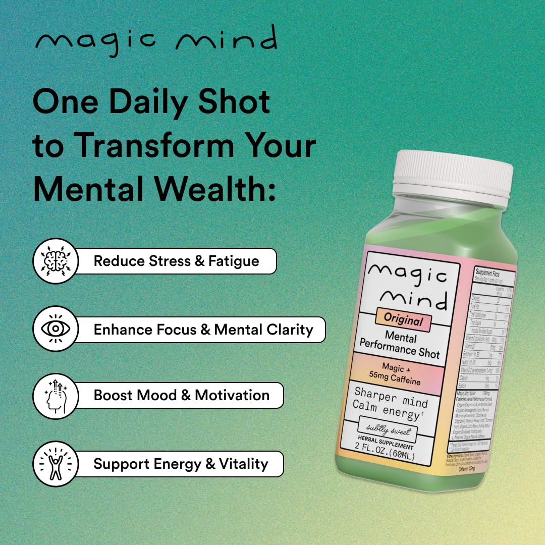 Magic Mind pour into glass shows a vibrant green tea aroma for calm focus.