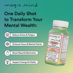 Magic Mind pour into glass shows a vibrant green tea aroma for calm focus.