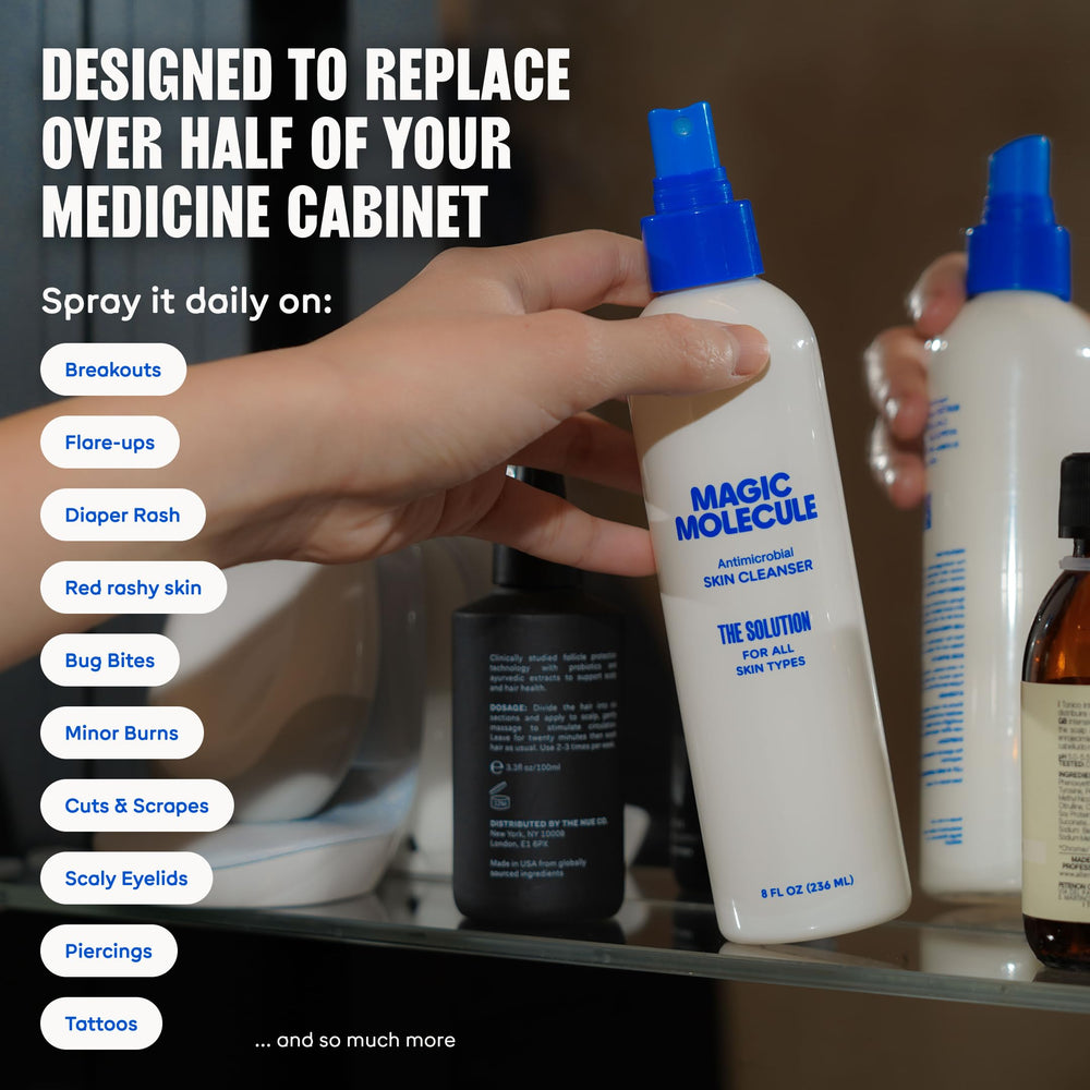 Magic Molecule HOCl spray on eyelids for gentle cleansing.