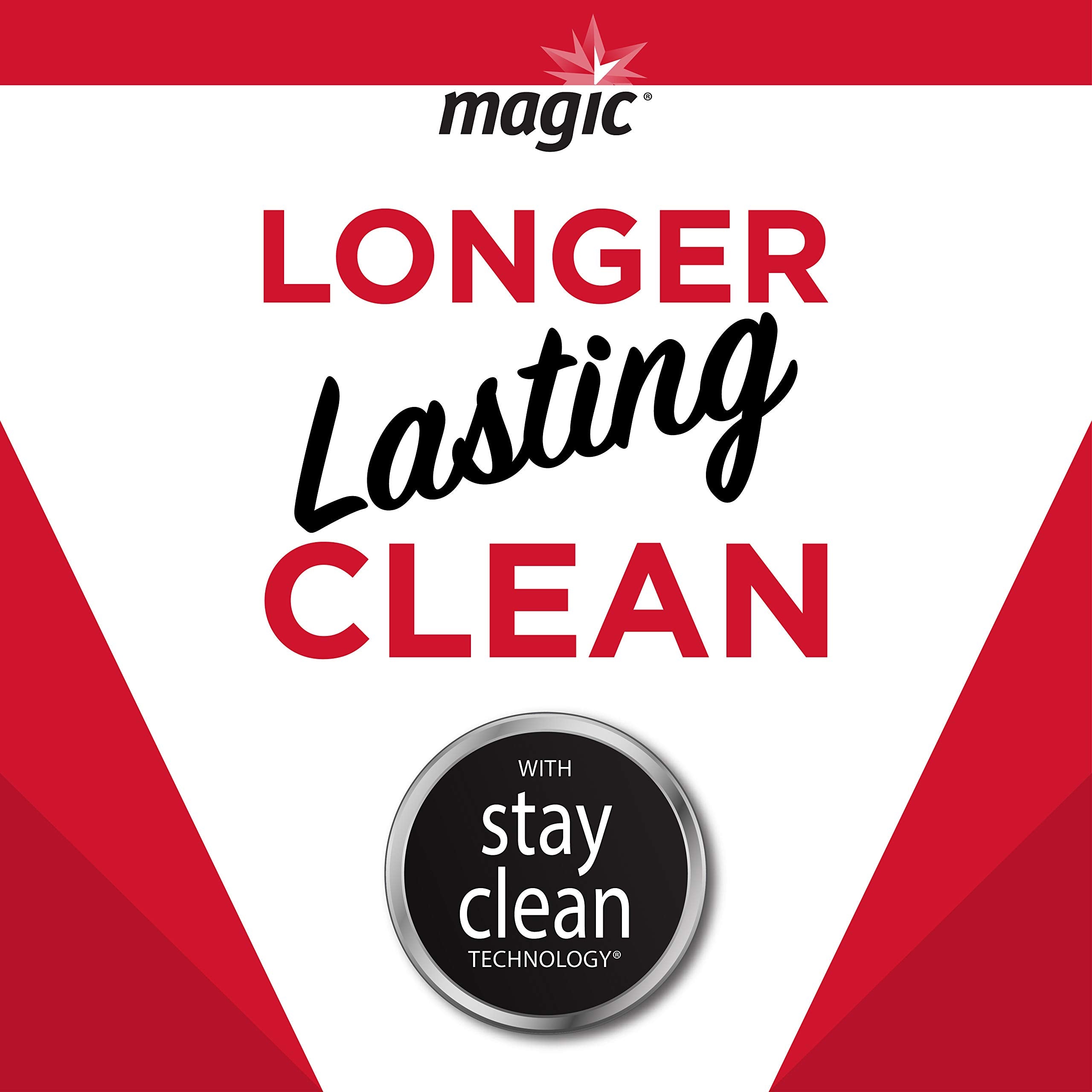 Magic Shower Glass Cleaner removes hard water stains from glass surfaces.