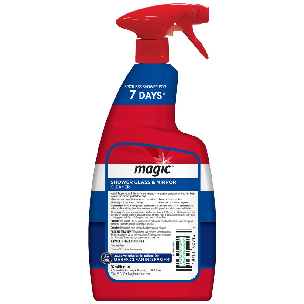 Magic Shower Glass Cleaner spray demonstrates quick, even application.