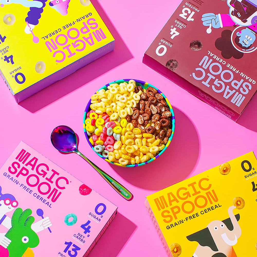 Cereal in a bowl with Magic Spoon serving in the morning