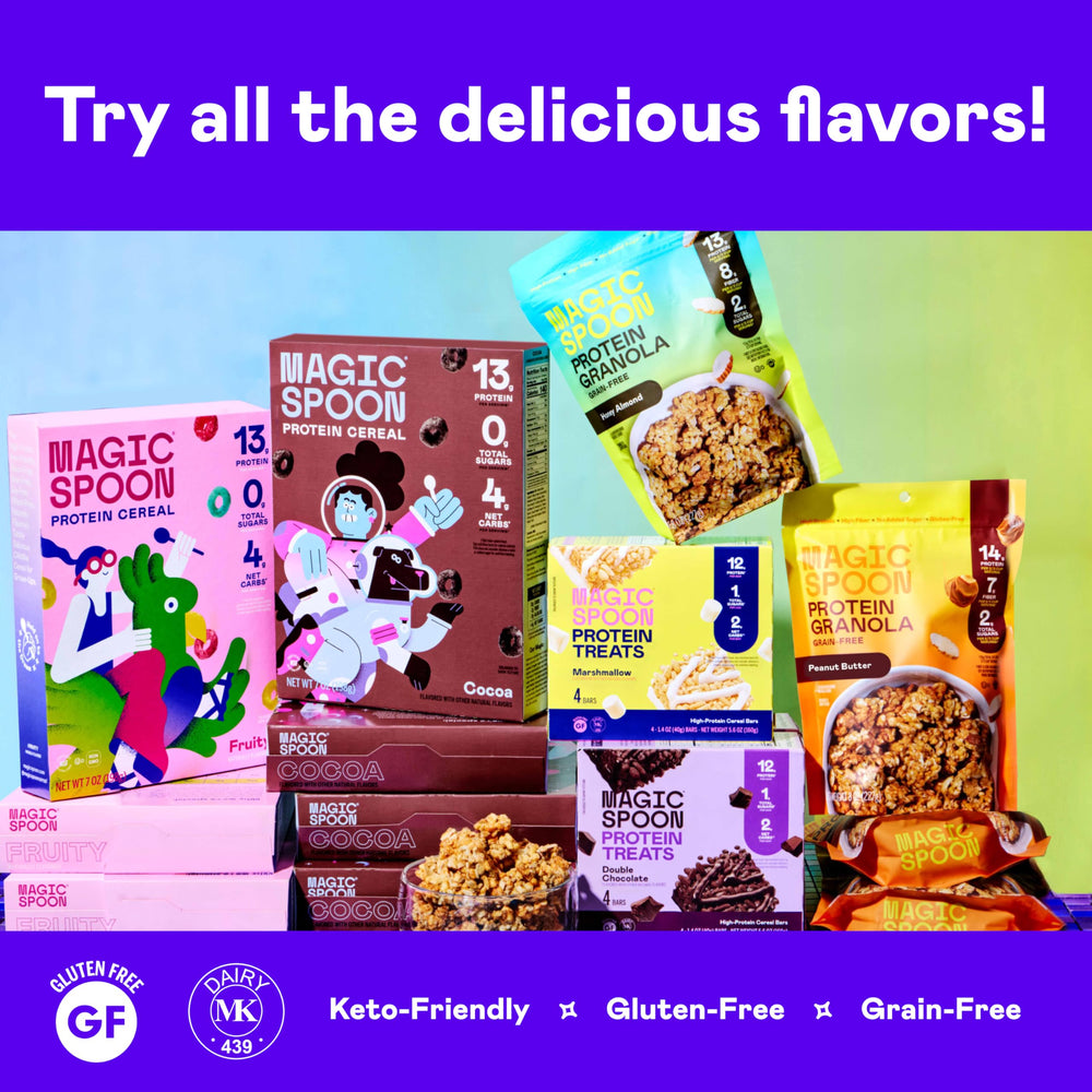 Magic Spoon box seen in pantry emphasizing keto-friendly and grain-free.