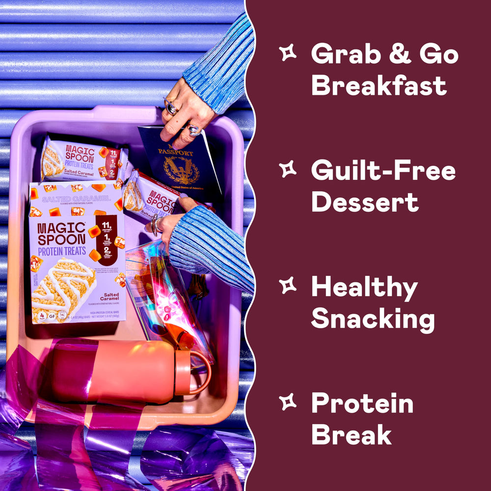 Magic Spoon Treats Blueberry Muffin bar, low-sugar protein snack option.
