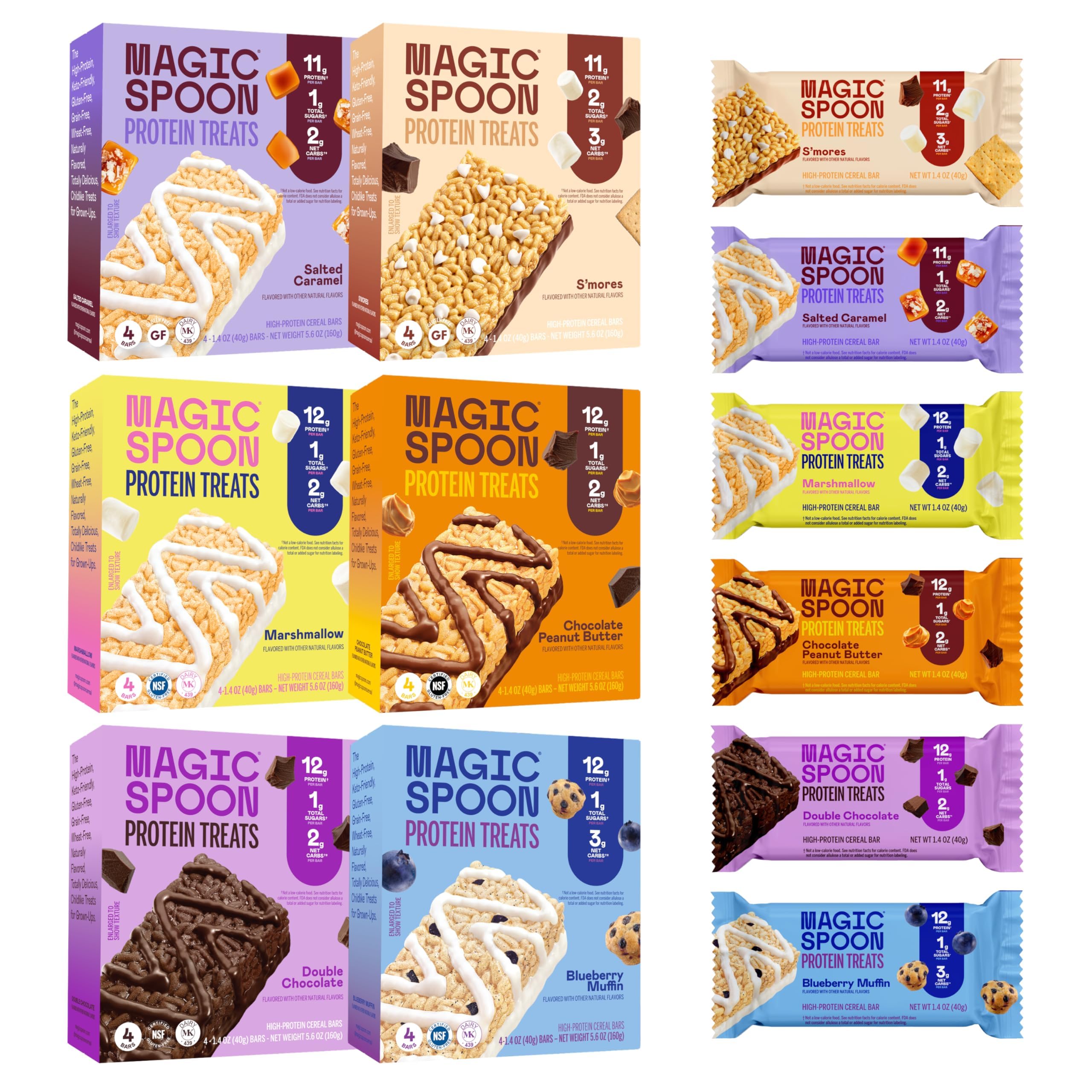 Magic Spoon Treats Salted Caramel bar close-up, high-protein snack ready for a busy day.